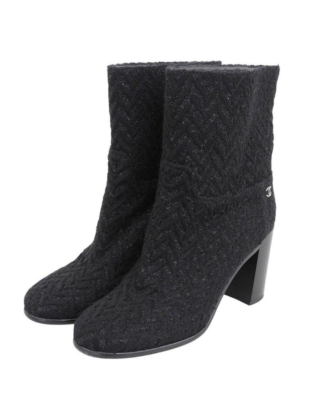 Chanel Tweed CC Logo Short Boots Black